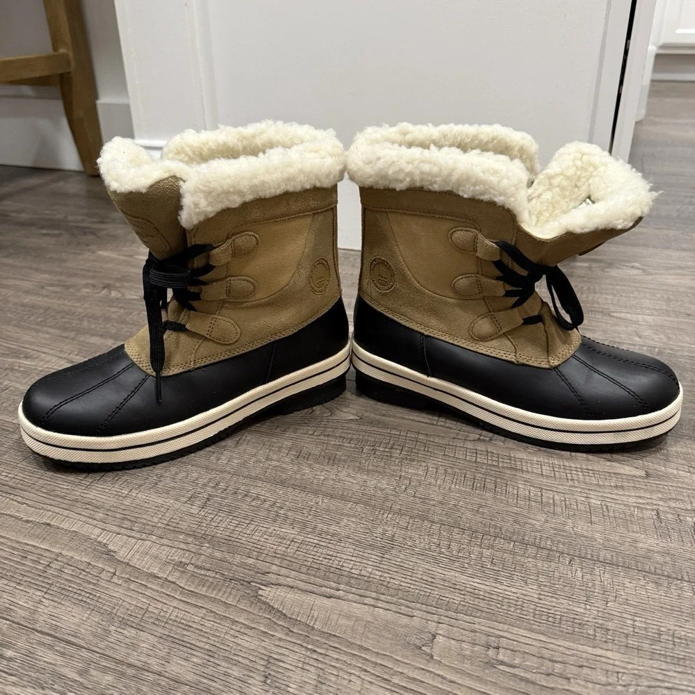 G.H. Bass & Co Arctic Duck Boots Womens 8M Tan Black Faux Shearling Winter